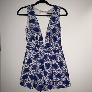 NWT Blue & White Floral Backless Romper